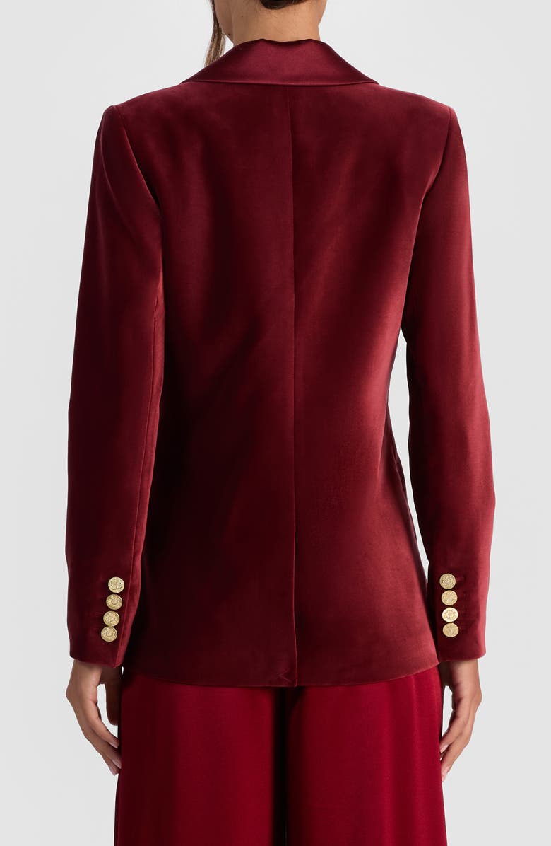 Alice + Olivia Silas Velvet Blazer, Alternate, color, Oxblood