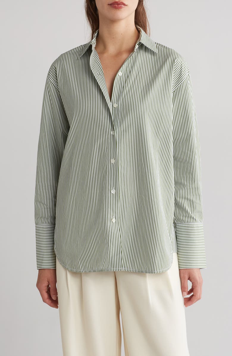 Rebecca Taylor Yarn Dye Stripe Cotton Button-Up Shirt, Main, color,