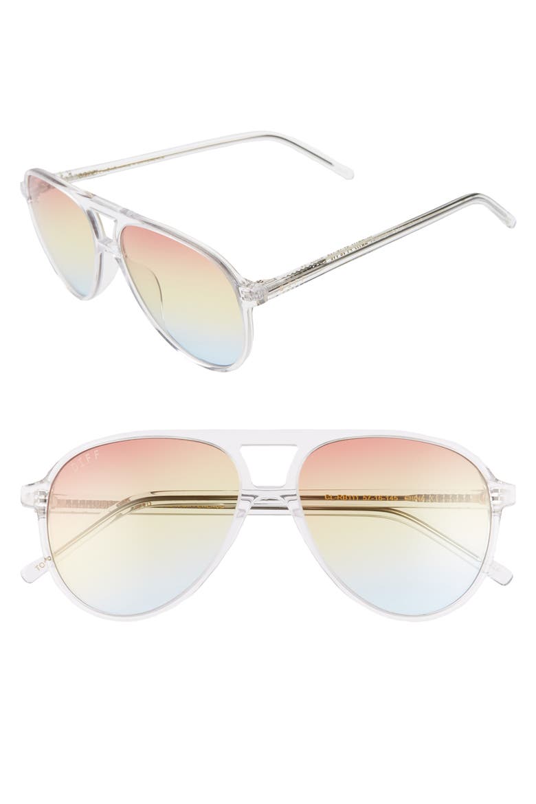 x Jonathan Van Ness Tosca 57mm Aviator Sunglasses, Main, color, CLEAR/ RAINBOW