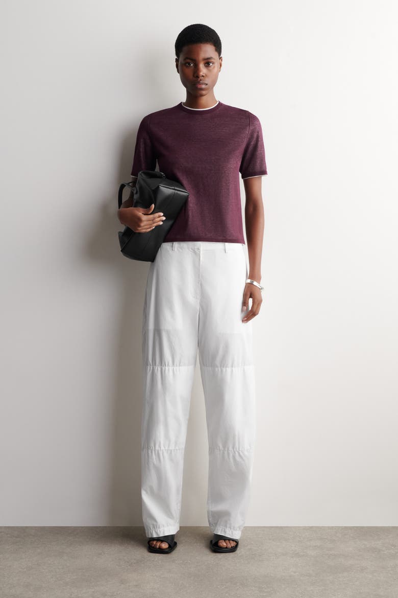 Layered Knitted T-Shirt, Alternate, color, BURGUNDY / WHITE