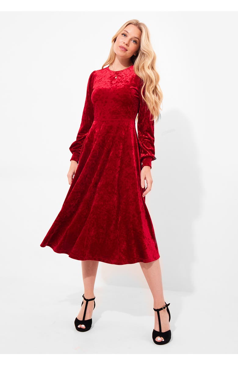 Joe Browns Crushed Velvet Midi Dress, Main, color, Bright Ruby
