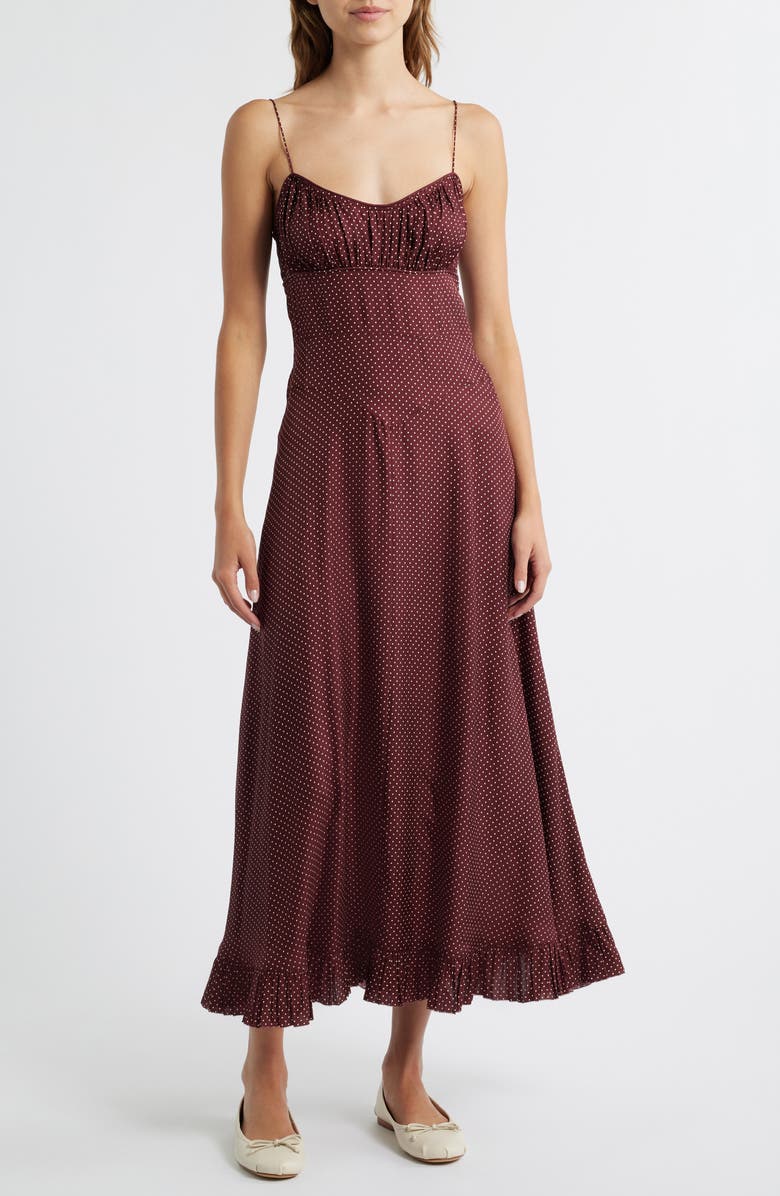 DÔEN Rosaria Dot Sleeveless Silk Blend Maxi Dress, Main, color, Burgundy Colette Dot