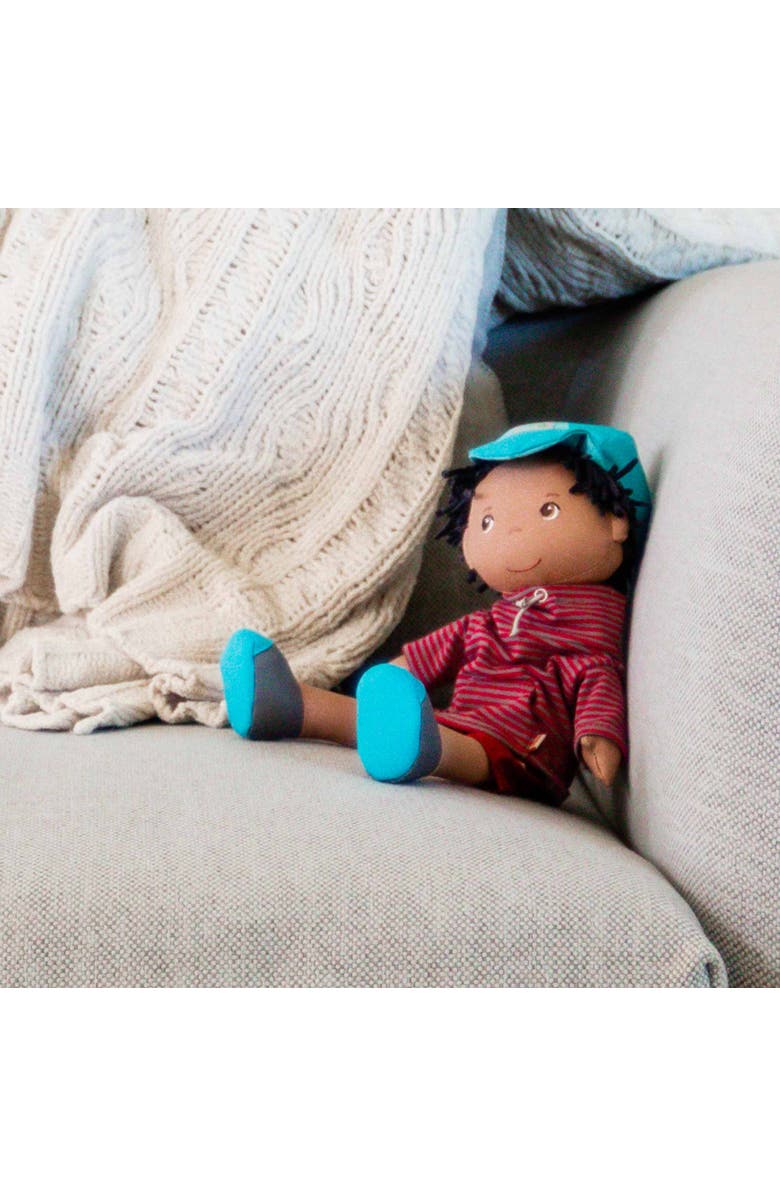 HABA William 12" Soft Doll - Black Baby Boy Doll (Machine Washable) Perfect Plush Toy for 18 Months & Up with Removable Clothing and Embroidered Face, Alternate, color, Red Multi