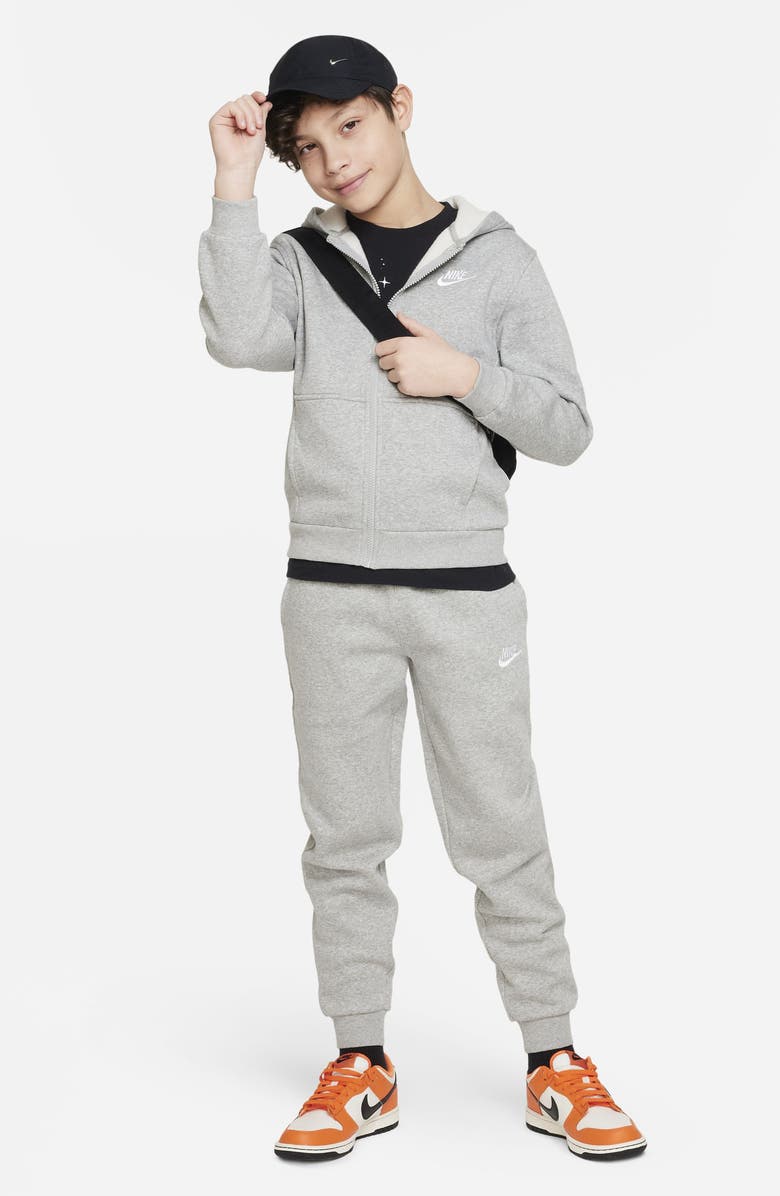 Nike Kids' Sportswear Club Fleece Full-Zip Hoodie, Alternate, color, 063 Dk Grey Heather/Grey/White