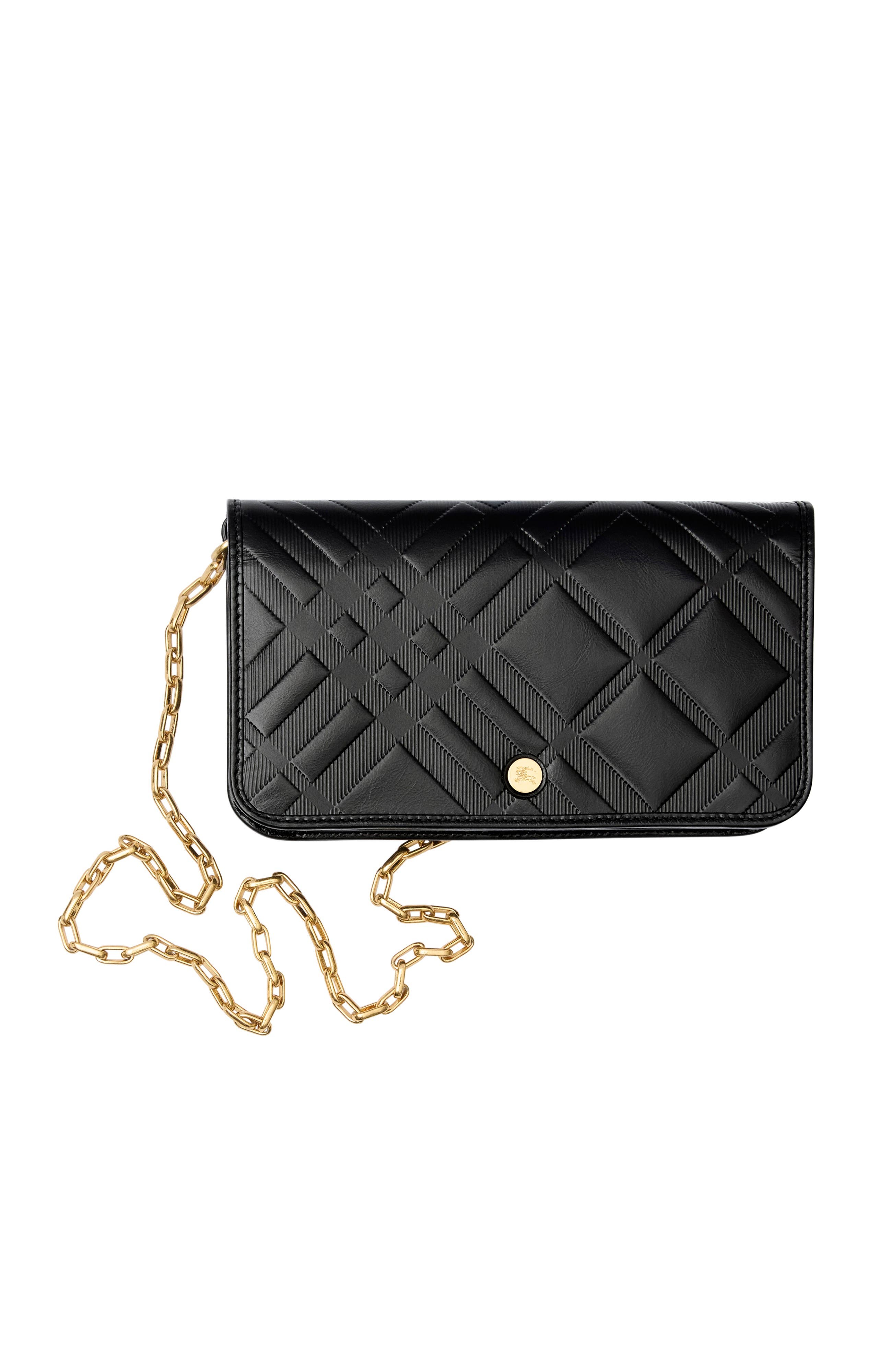 Embossed Check Chain Strap Wallet, Main, color, Black