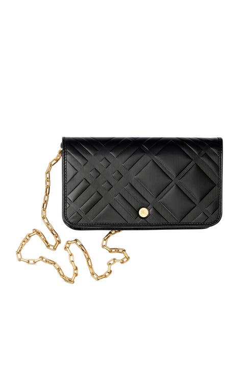 Embossed Check Chain Strap Wallet