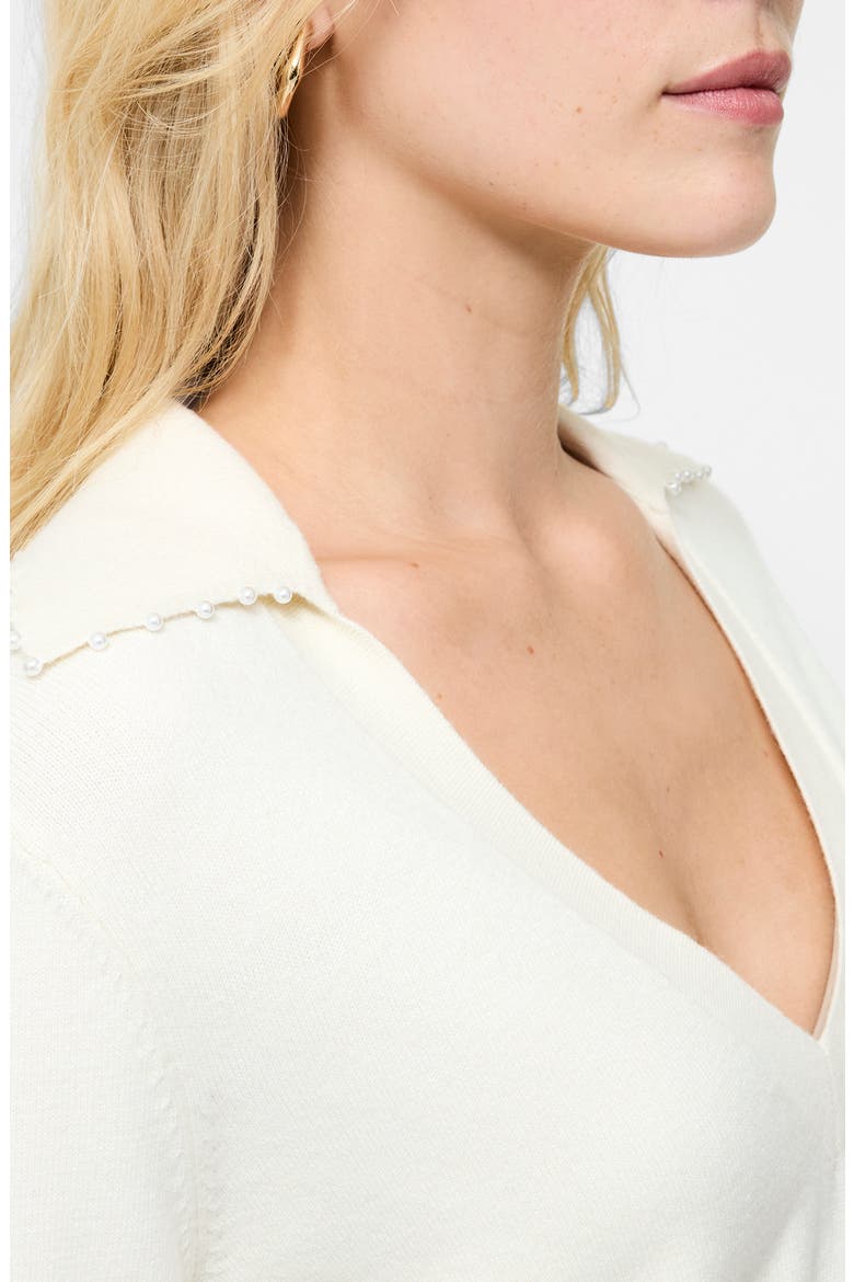 Sloane Faux Pearl Embellished Johnny Collar Sweater, Alternate, color, PORCELAIN CREAM