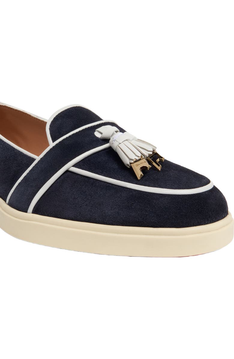 Santoni Women's suede and leather tassel loafer, Alternate, color, Blue