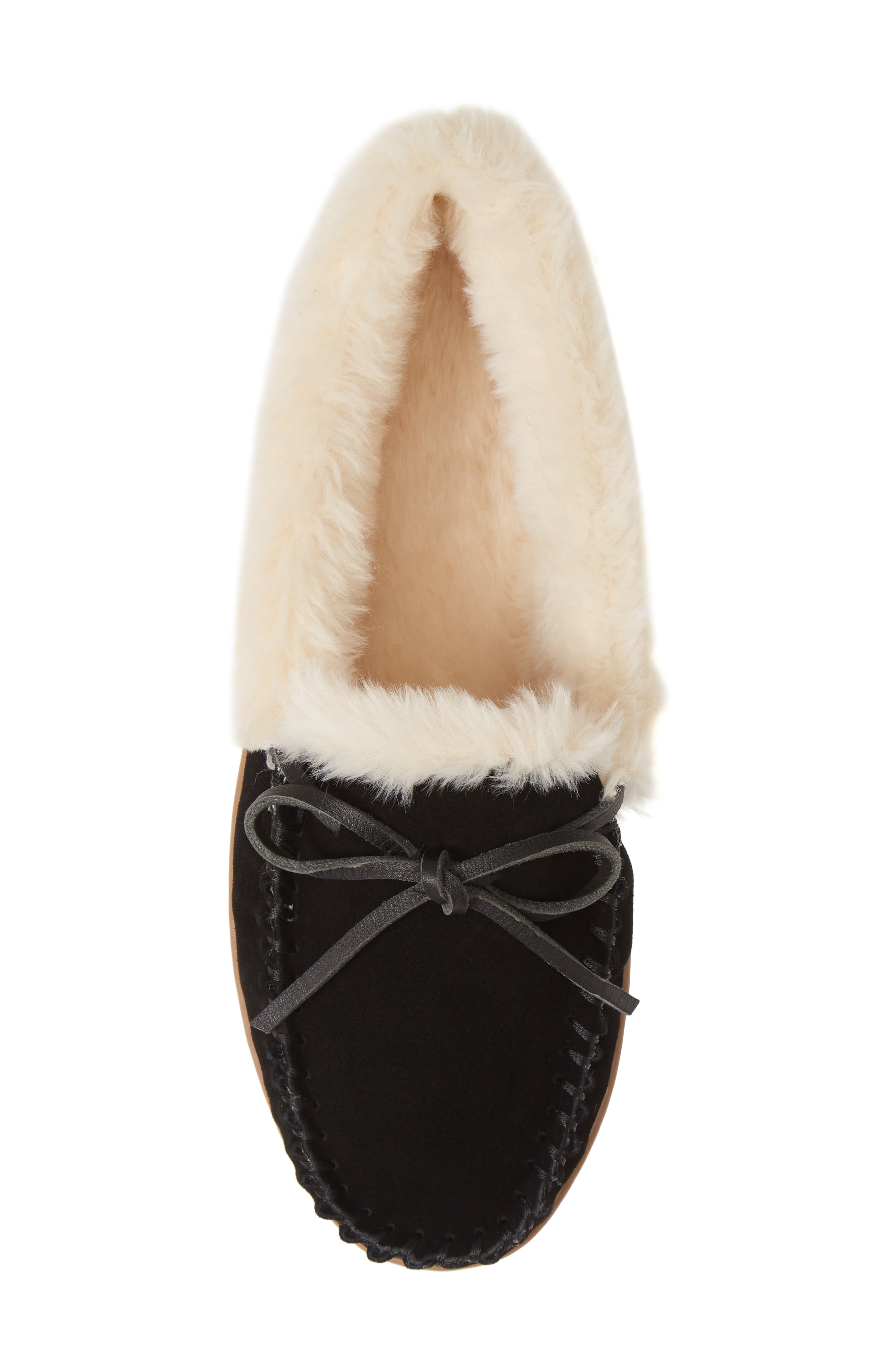 Lodge Faux Shearling Lined Moccasin, Alternate, color, BLACK SUEDE
