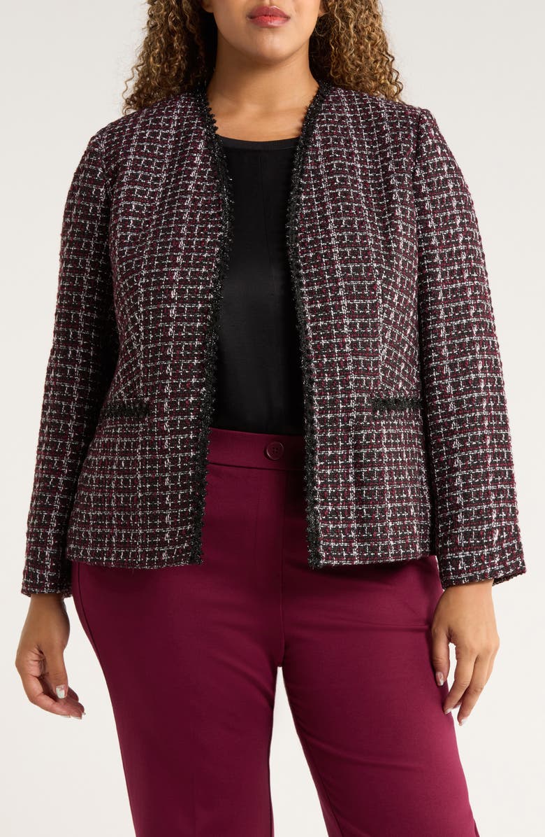 KASPER Collarless Tweed Jacket, Main, color, Shiraz Multi