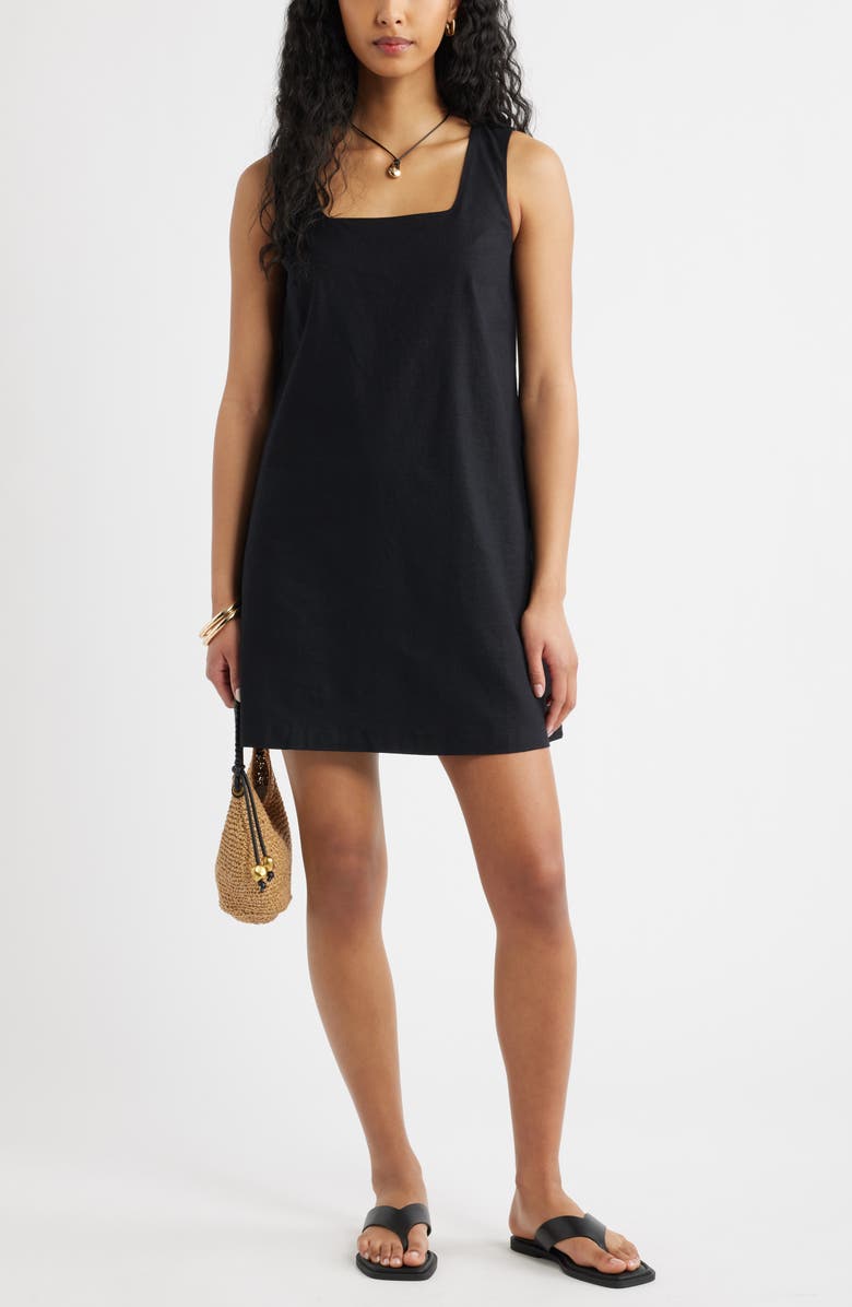 Open Edit Linen Blend Shift Dress, Alternate, color, Black