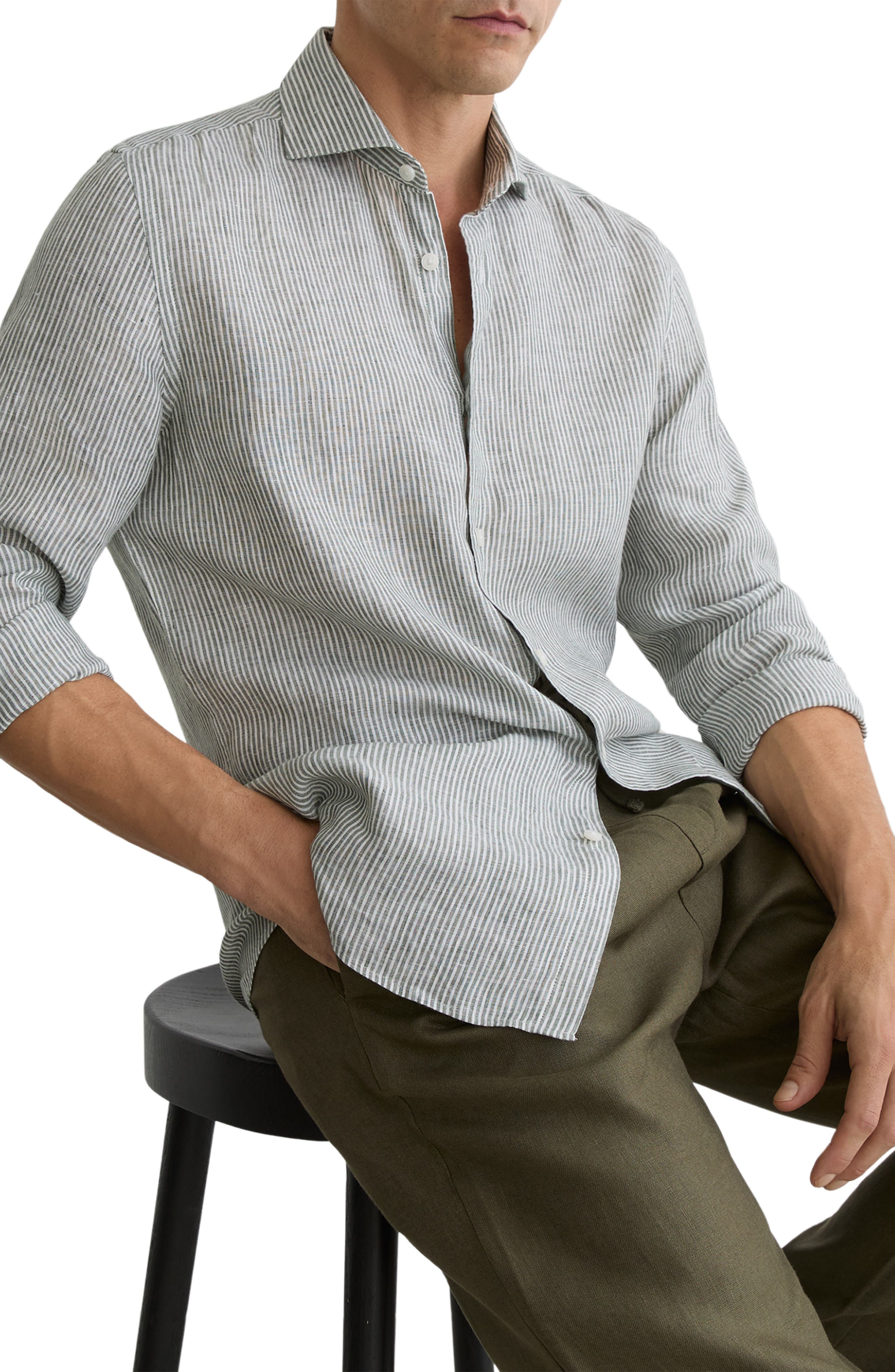Reiss Ruban Stripe Linen Button-Up Shirt — фото 5