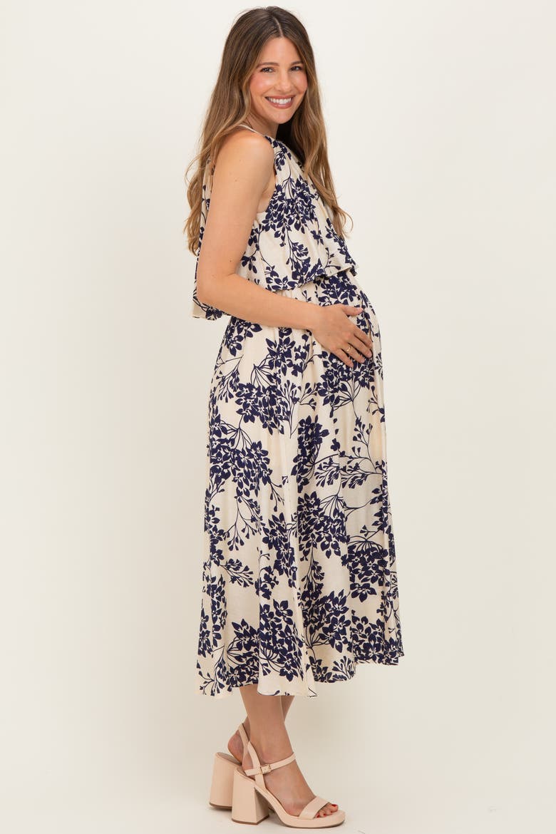 Floral Flounce Halter Midi Dress, Alternate, color, Navy Blue