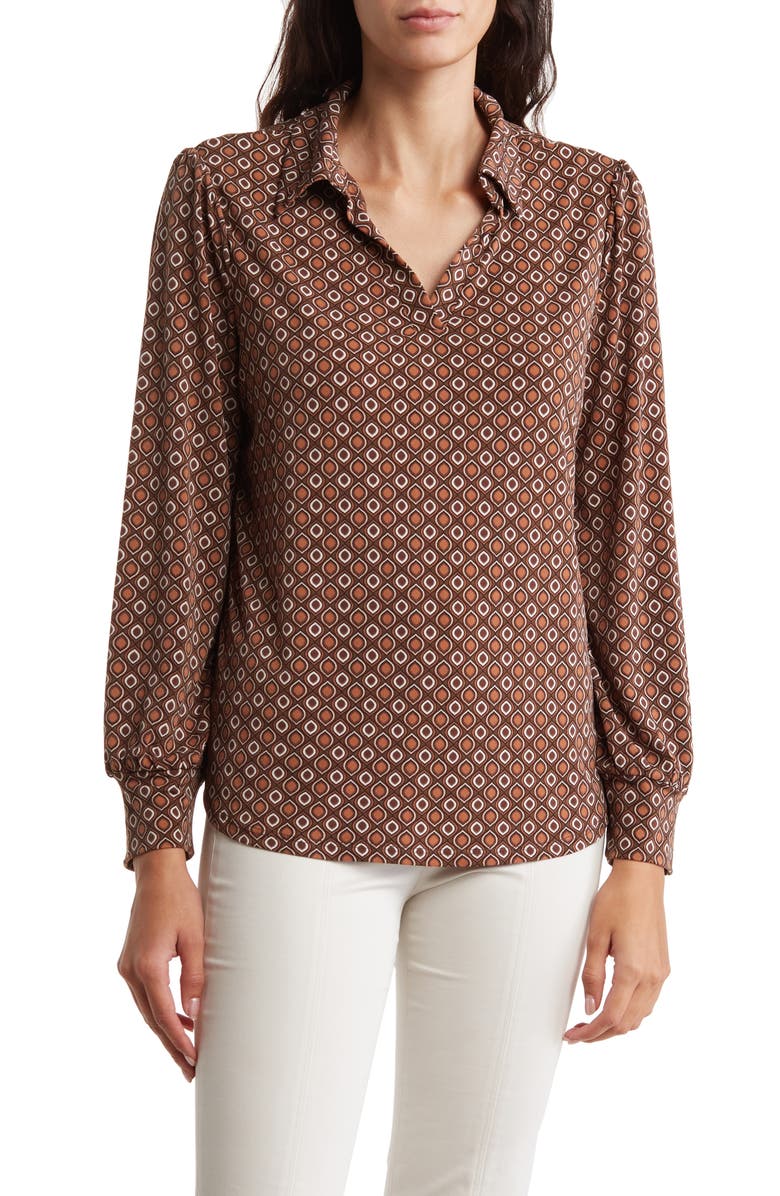 Adrianna Papell Print Collar Knit Top, Main, color, 