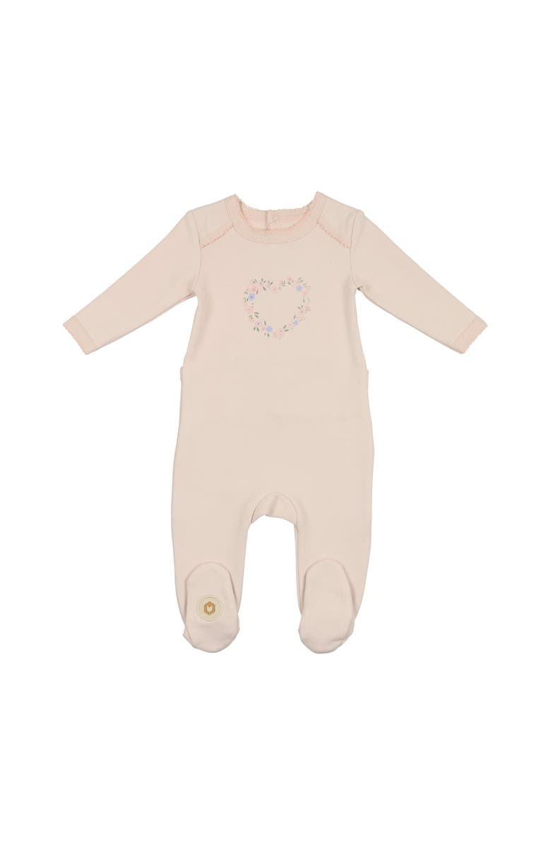 Mon Tresor Bebe Floral Heart Footie, Main, color,