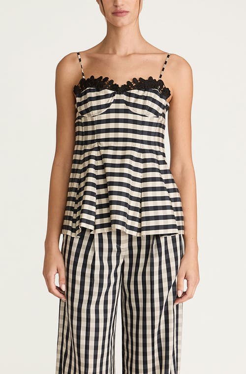 REBECCA TAYLOR REBECCA TAYLOR GINGHAM TWILL EMBROIDERED BUSTIER TANK