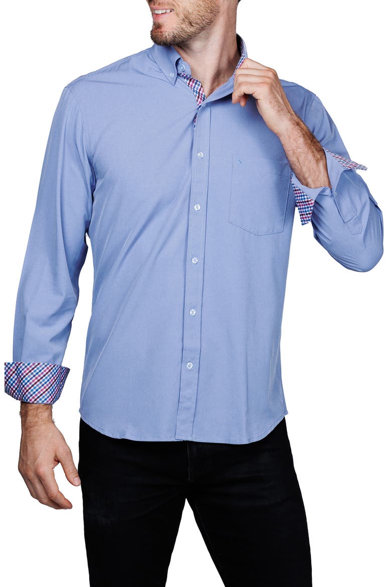 Mélange Performance Button Down Shirt, Alternate, color, BLUE BYRD