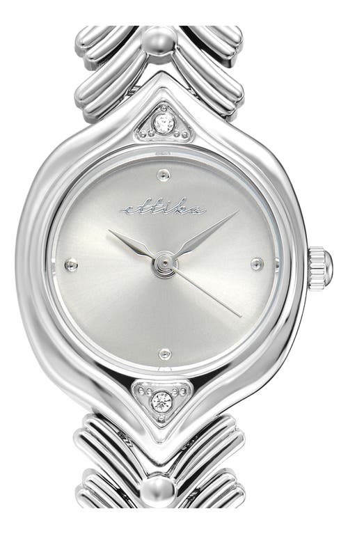 Ettika Round Case Chevron Strap Watch In Metallic