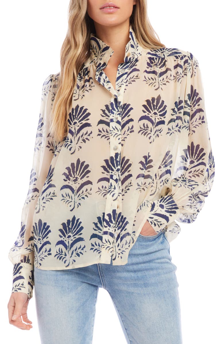 FIFTEEN TWENTY Shirred Button-Up Blouse, Alternate, color,