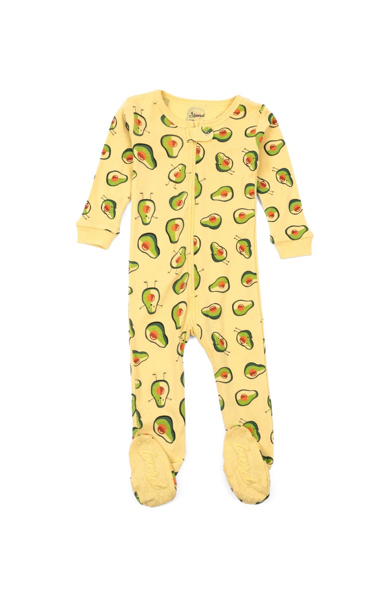 Leveret Footed Cotton Matching Family Pajamas, Nature & Water Prints, Main, color, Avocado