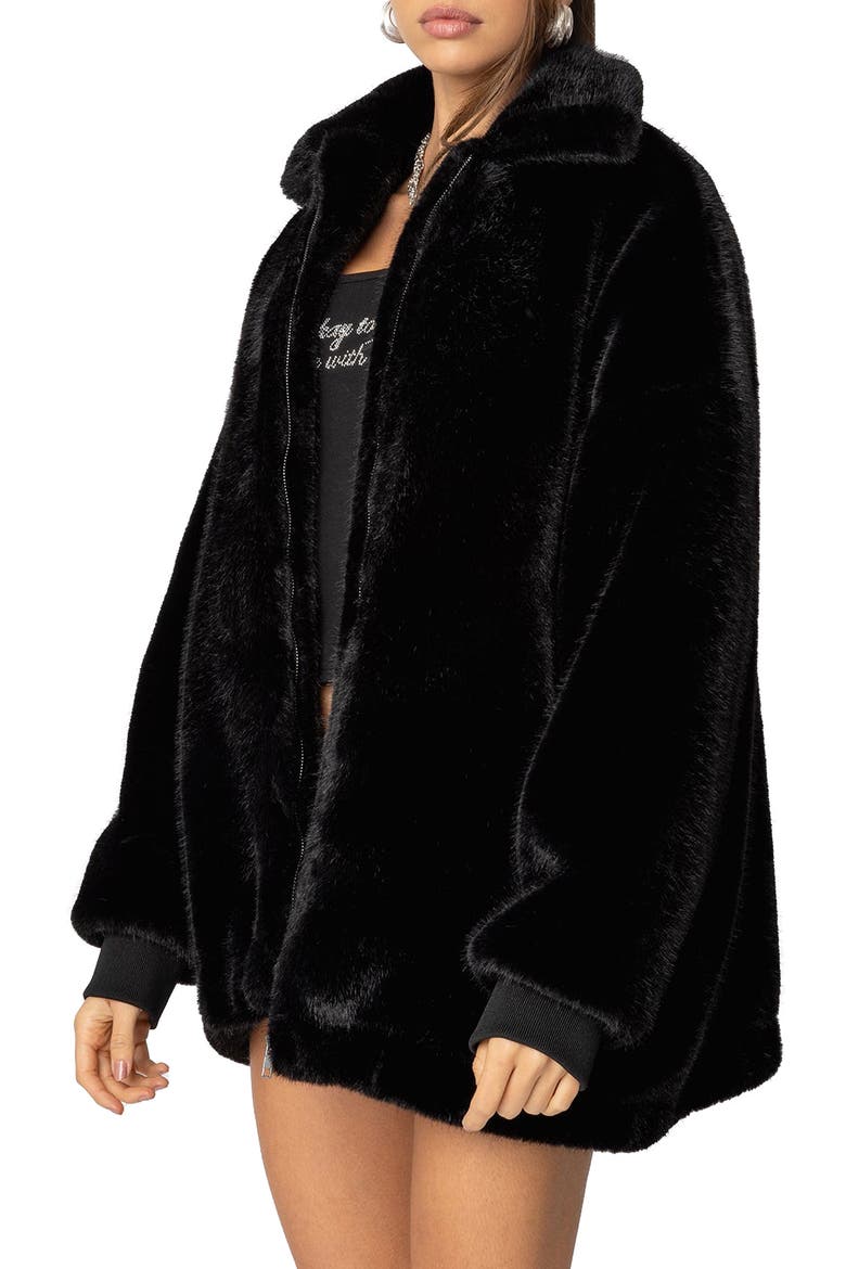 Taylor Oversize Faux Fur Jacket, Alternate, color, BLACK