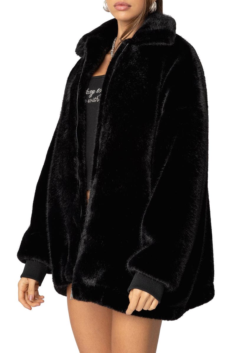 EDIKTED Taylor Oversize Faux Fur Jacket, Alternate, color, Black