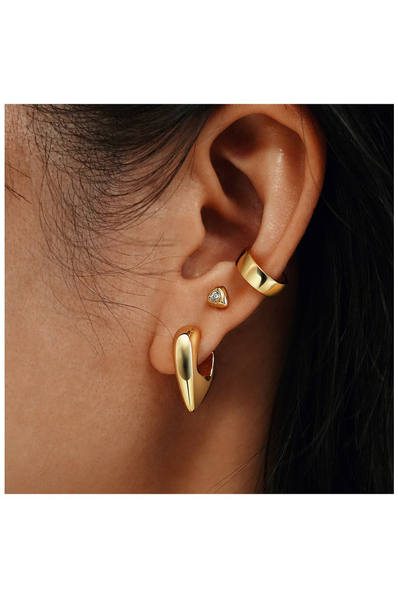 Puffy Shield Huggie Hoop Earrings, Alternate, color, SHINY GOLD