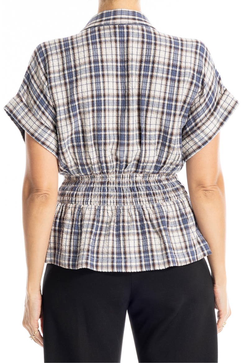 Plaid Pintucked Short Sleeve Shirt, Alternate, color, ECRU/ NAVY PLAID
