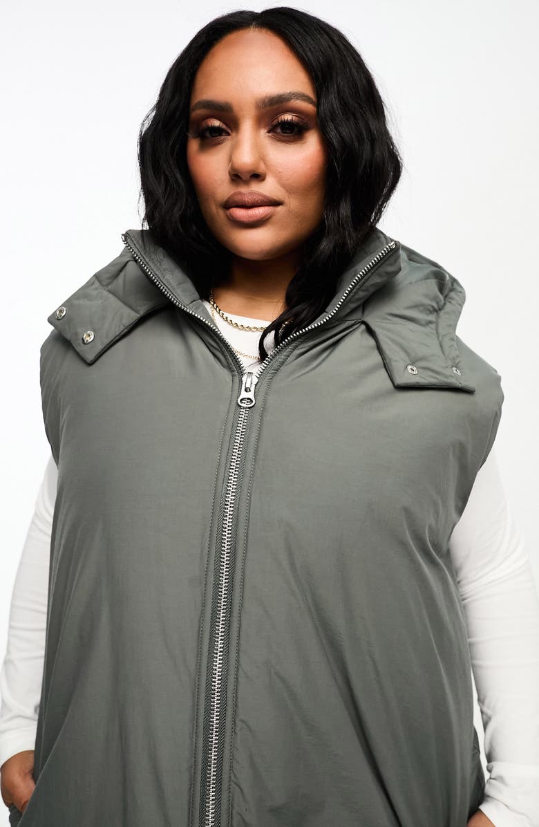 ASOS DESIGN Curve Paper Touch Hooded Longline Vest, Alternate, color,