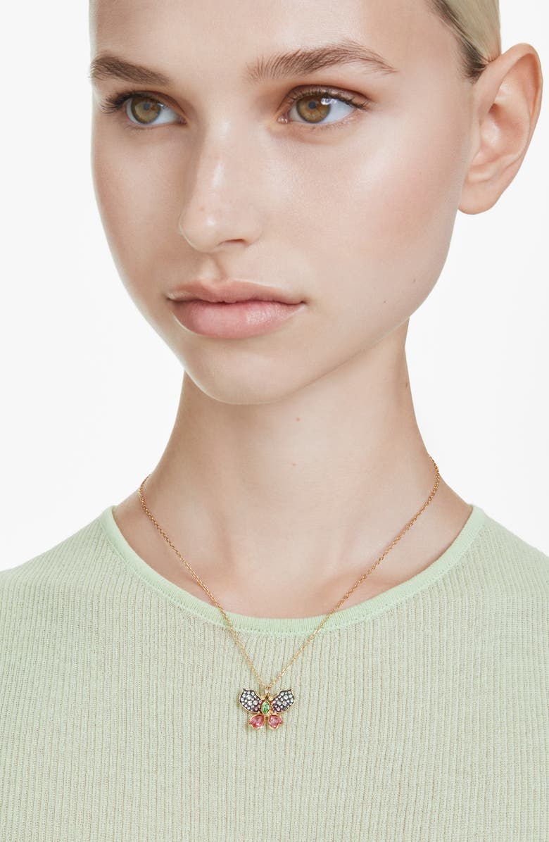 Swarovski Idyllia Butterfly Pendant Necklace, Alternate, color, Gold Multi