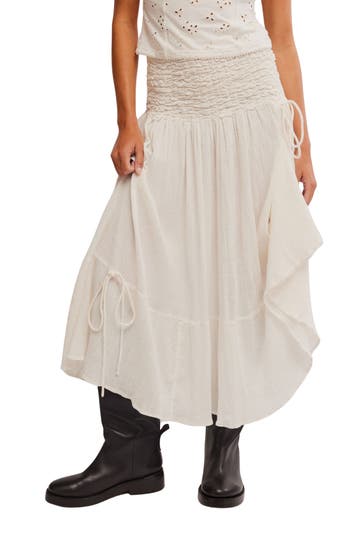 Free People Prairie Convertible Cotton Smocked Skirt