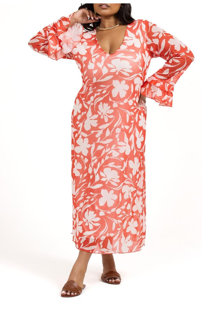 FASHION-SZN CURVE Floral Mesh Midi Dress, Alternate, color, 