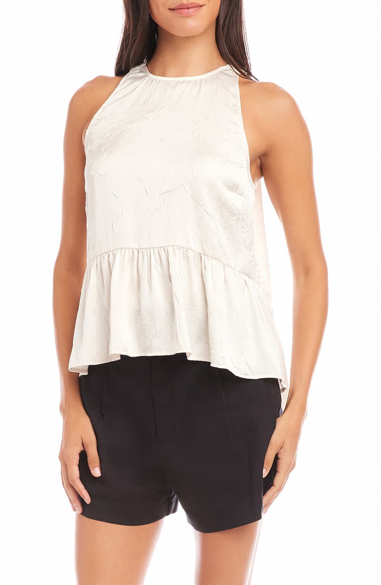 FIFTEEN TWENTY Floren Peplum Crushed Satin Top, Main, color, Ecru