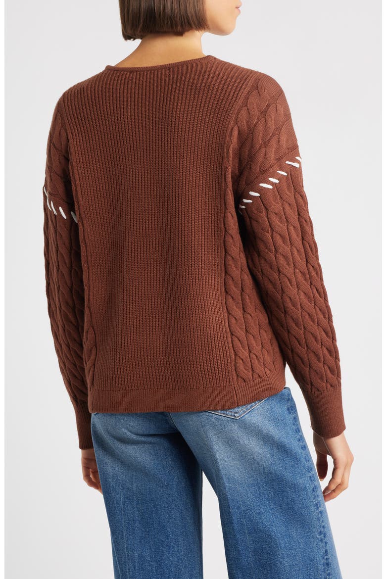 Whipstitch Cable Cardigan, Alternate, color, BROWN