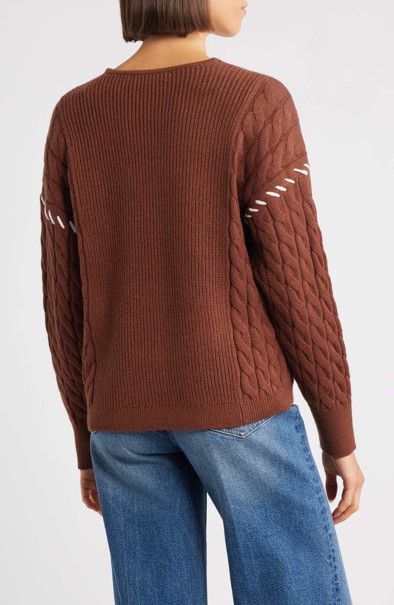 CITY BLUES Whipstitch Cable Cardigan, Alternate, color, Brown