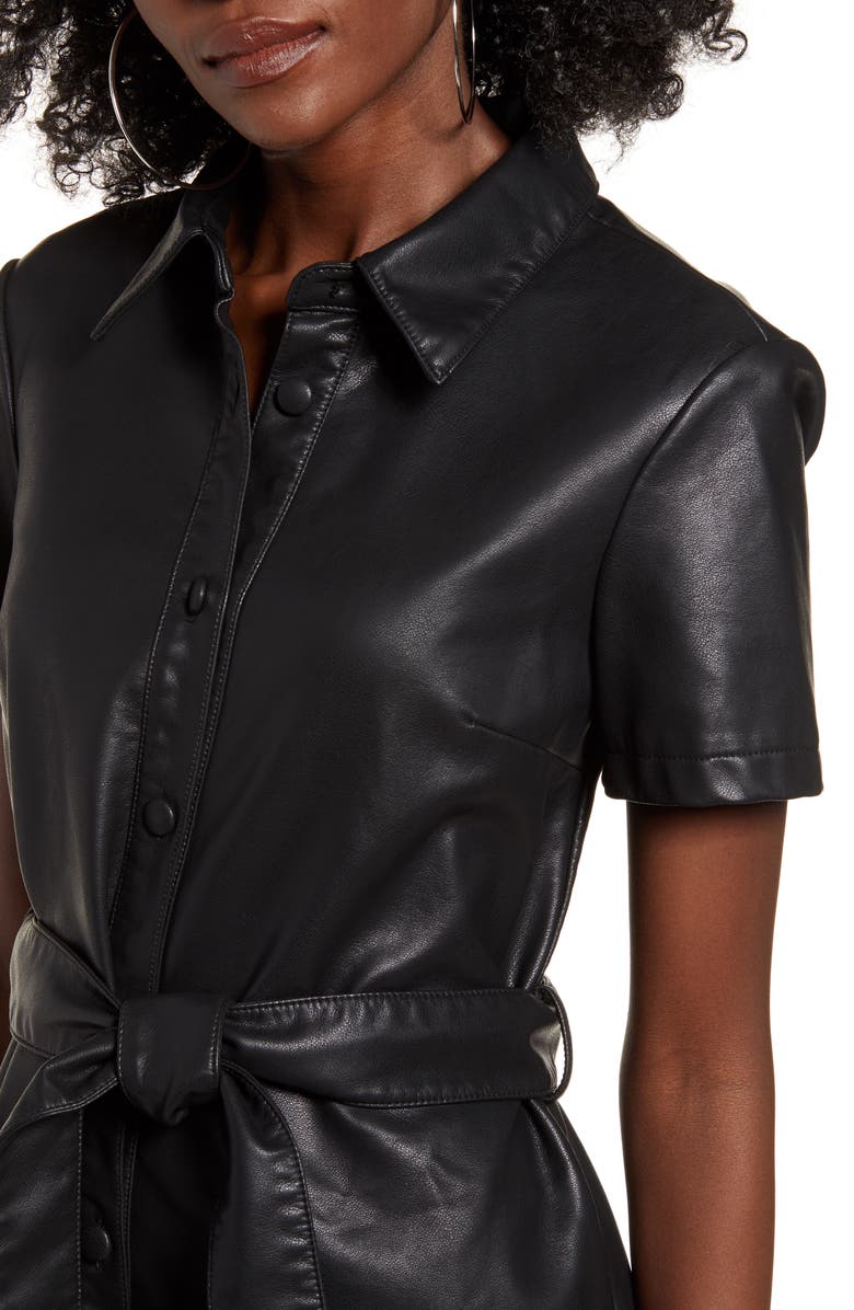 BLANKNYC Belted Faux Leather Shirtdress, Alternate, color,