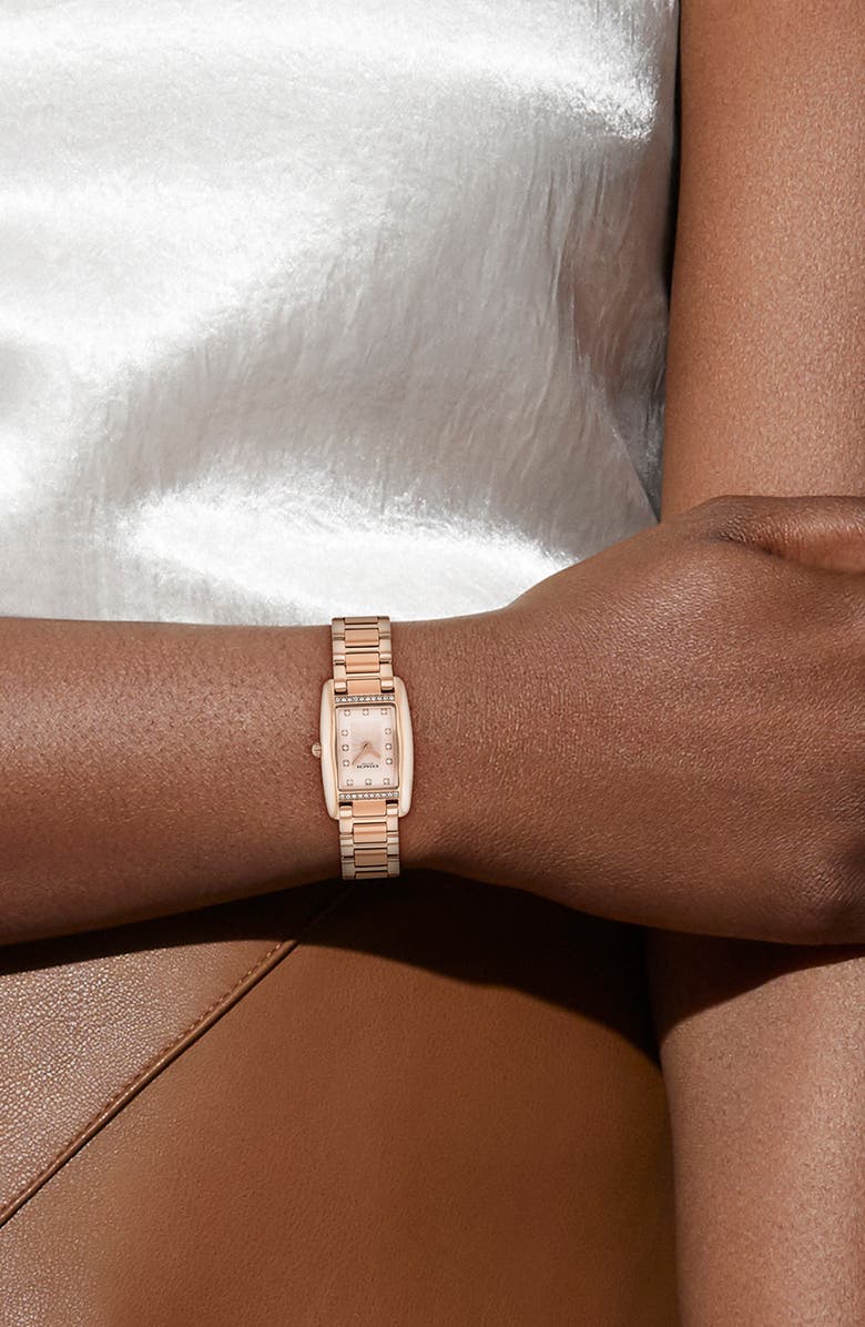COACH Reese Crystal Rectangular Bracelet Watch, 20mm, Alternate, color, Carnation Gold