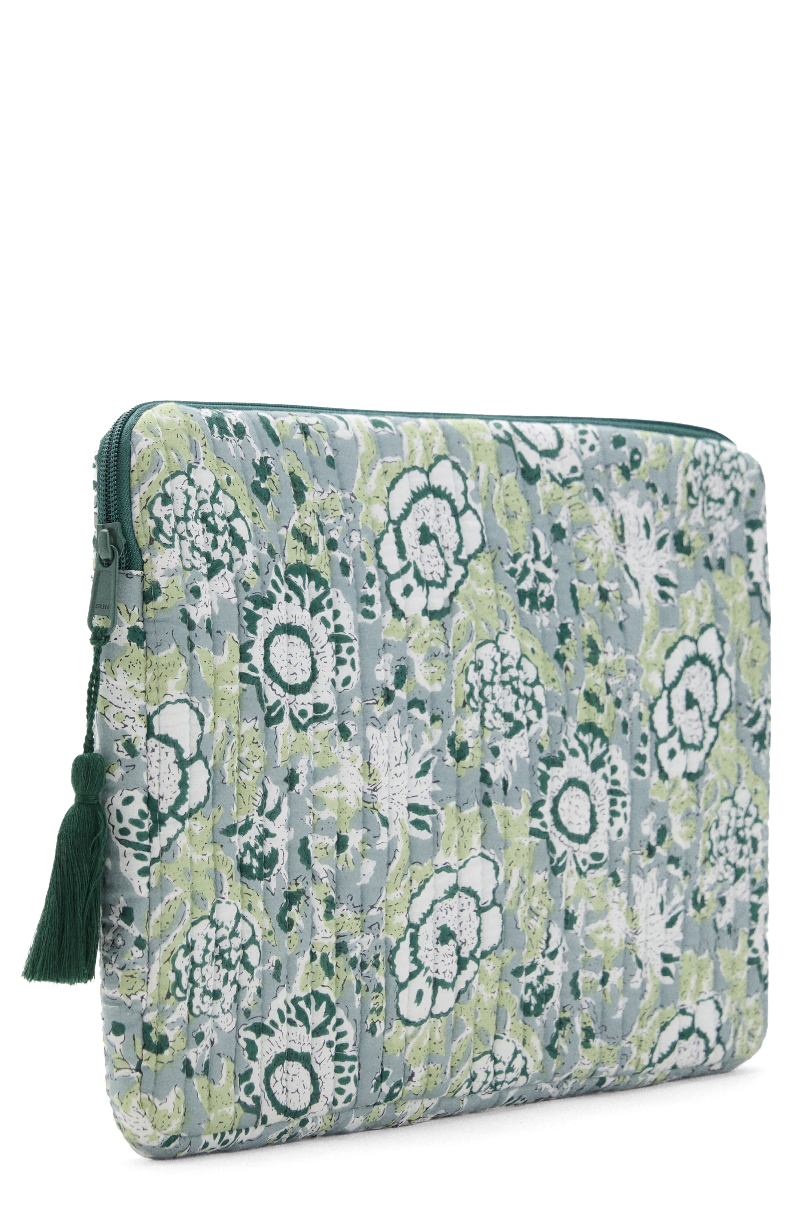 MANGO TEEN Print Quilted Cotton Laptop Case, Main, color, Pastel Green