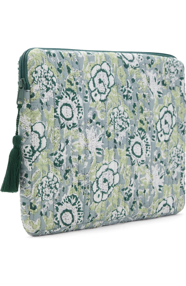 MANGO TEEN Print Quilted Cotton Laptop Case, Main, color, Pastel Green