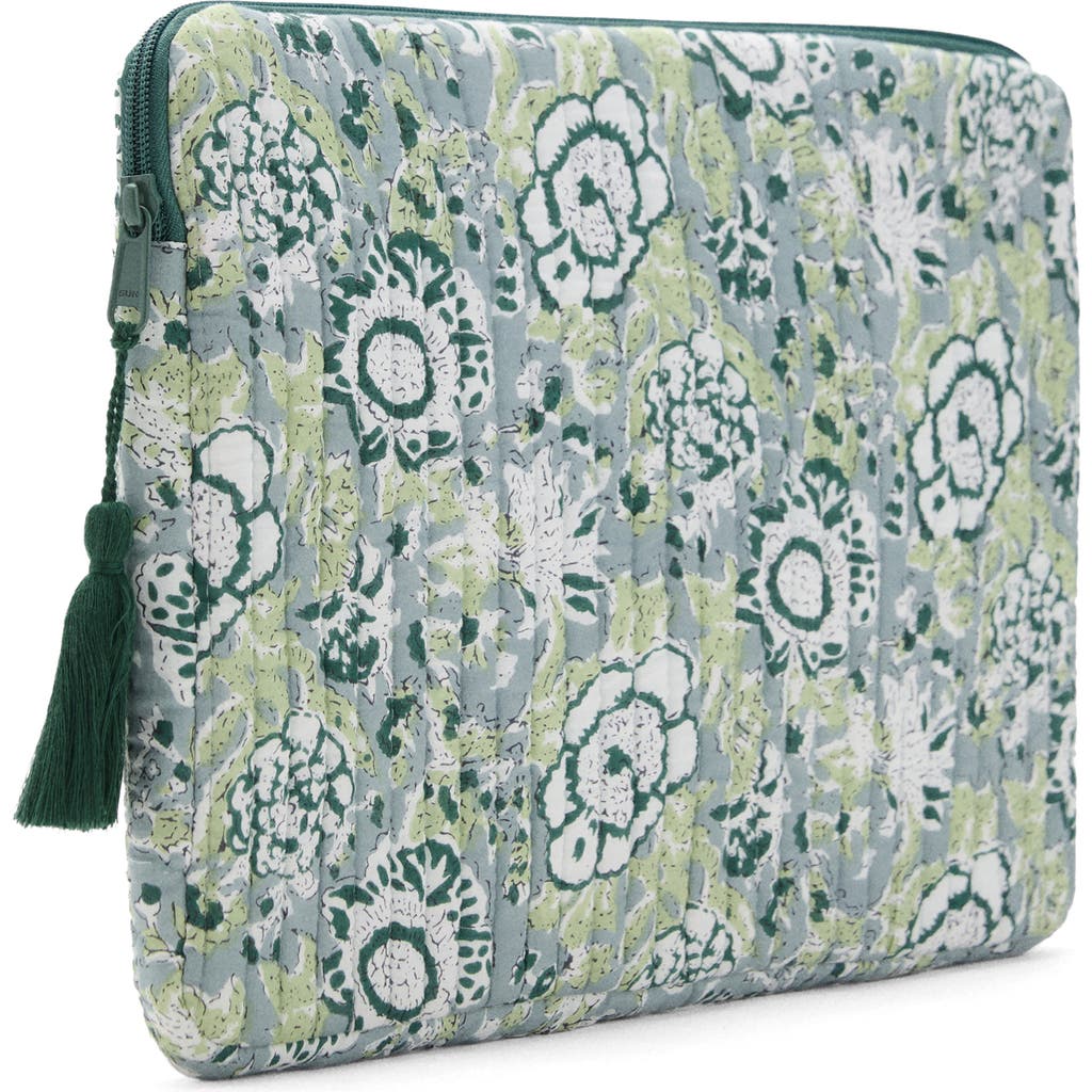 Mango Teen Print Quilted Cotton Laptop Case In Green