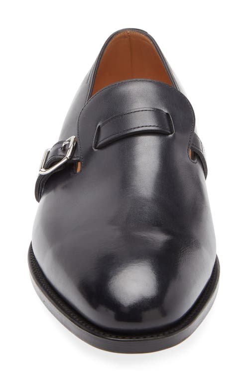 John Lobb Black Leather Loafers With Palladium Buckle In Midnight
