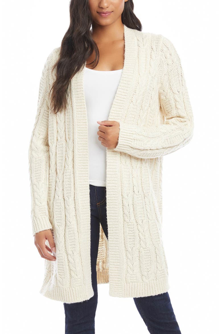 Cable Knit Open Front Long Cardigan, Main, color, CREAM