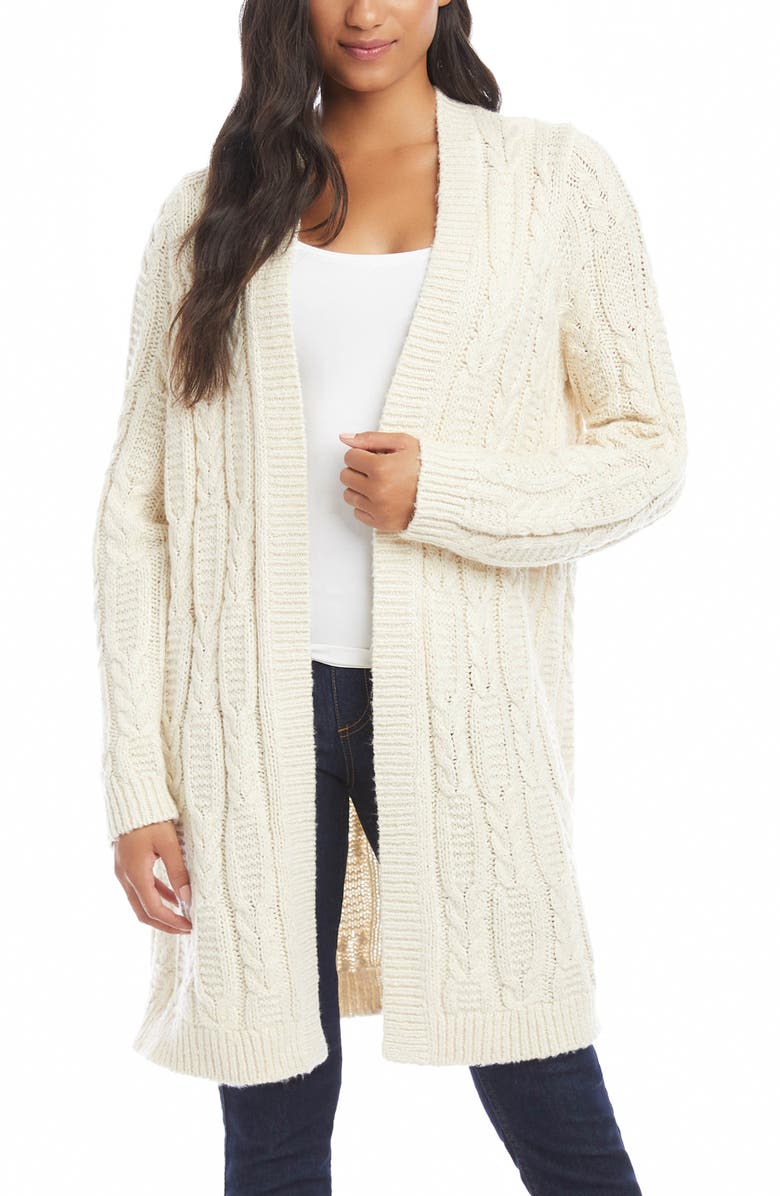 Karen Kane Cable Knit Open Front Long Cardigan, Main, color,