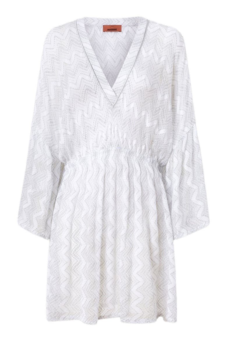 Cover-up Dress In Zig Zag Lamé Viscose With Wide Sleeves, Alternate, color, Silver