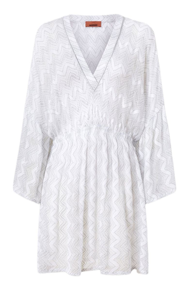 Missoni Cover-up Dress In Zig Zag Lamé Viscose With Wide Sleeves, Alternate, color, Silver