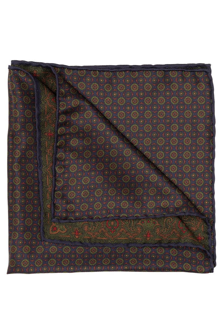 Lario - Double Sided Silk Pocket Square for Men, Alternate, color, Navy Green