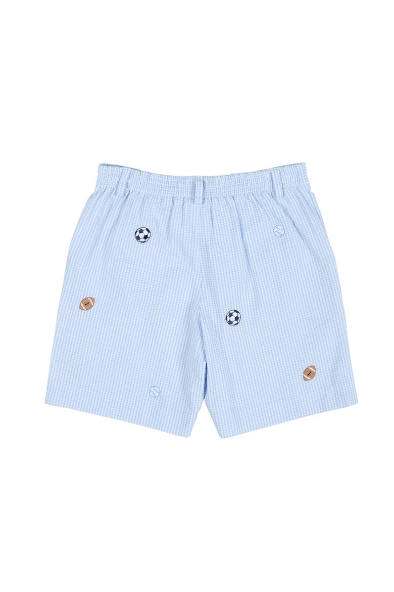 Check Seersucker Short with Embroidered Sport Balls, Alternate, color, Light Blue