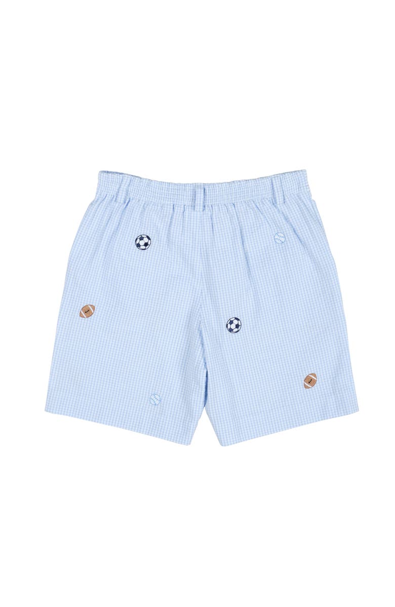 Florence Eiseman Check Seersucker Short with Embroidered Sport Balls, Alternate, color, Light Blue