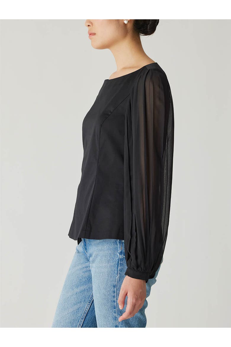 Heavy Cotton Chintz Boat Neck Top, Alternate, color, BLACK