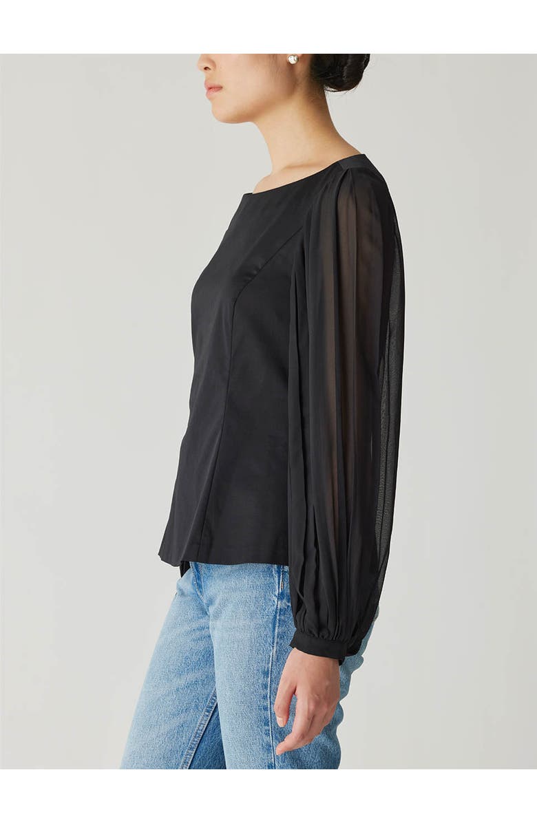 Rebecca Taylor Heavy Cotton Chintz Boat Neck Top, Alternate, color, Black